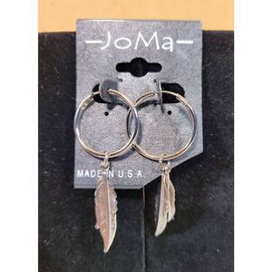 (3 for $15) Joma Silvertone Hoop Earrings with Dangly Feathers- NEW
